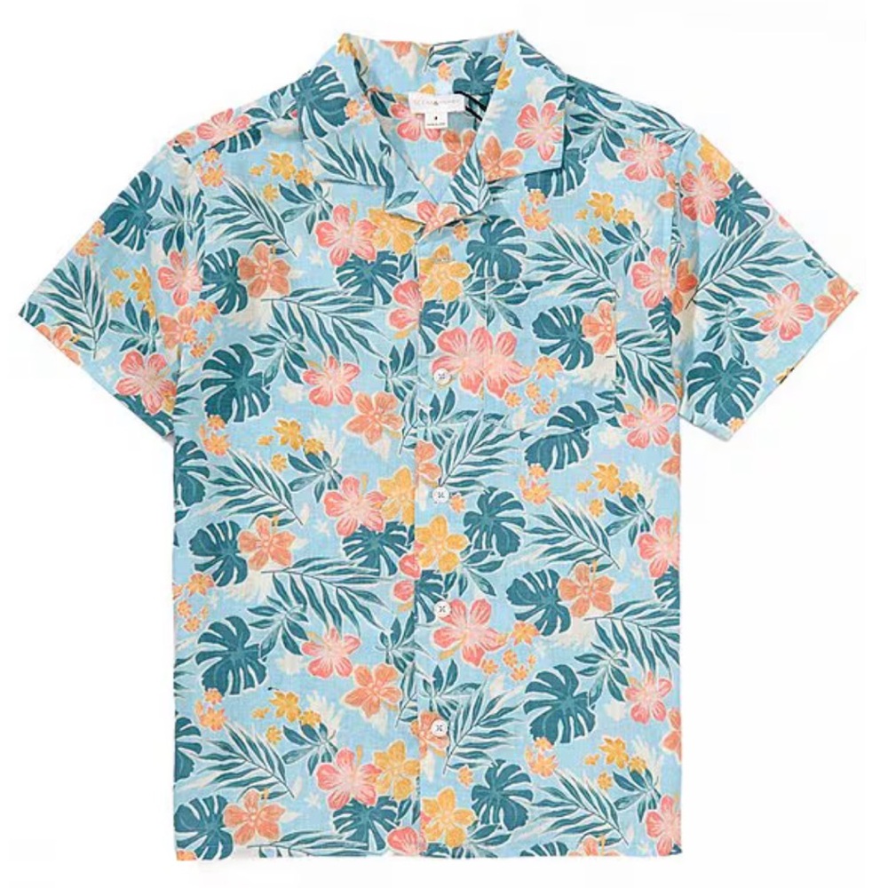 Little Boys Floral Print Woven Linen Shirt